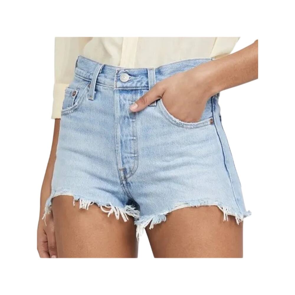 Levi's 501 Light Wash High-Rise Frayed Denim Shorts